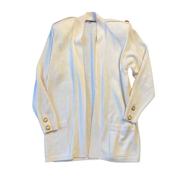 Vintage St John Separates Cream Open Front Wool Cardigan Jacket Medium Oversized - Picture 1 of 6